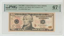 USA, Barak Obama (2009 - 2017). 10 Dollars 2009, Federal Reserve Note Atlanta, Fr#2041-F (JF*Block), Rios | Geithner | FW, S/N JF00116483*pp F, 67 Sup...