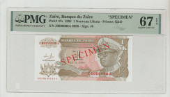 Zaire, Mobutu Sese Seko (1971 - 1997). 1 Nouveau Likuta 1993, Banque du Zaire, Pick#47s, Printer: G&D, S/N J0000000A 0899 - Sign.#9, 67 Superb Gem Unc...