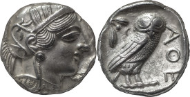 Greek Coins
Attica, Athens. Tetradrachm after 449, AR 17.12 g. Head of Athena r., wearing Attic helmet decorated with olive leaves and palmette. Rev. ...