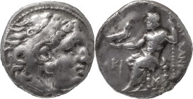 Greek Coins
Kings of Macedonia, Alexander III, circa 334-323 BC. AR drachm 4.06 g. Head of Heracles right, wearing lion skin headdress, paws tied befo...