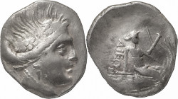 Greek Coins
Histiaia. Tetrobol circa III-II century BC, AR 1,56 g. Wreathed head of nymph Histiaia r. Rev. IΣT – AIEΩN Nymph seated r. on galley; belo...