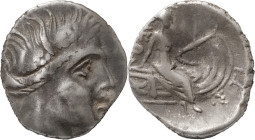 Greek Coins
Histiaia. Tetrobol circa III-II century BC, AR 1,46 g. Wreathed head of nymph Histiaia r. Rev. IΣT – AIEΩN Nymph seated r. on galley; belo...