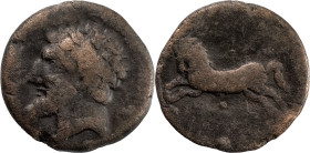 Greek Coins
Numidian Kingdom. Micipsa. 148-118 B.C. Æ 11,19 g. Laureate head left / Horse galloping left; Punic "MN" below. MAA 12; SNG Cop 510. Fine....