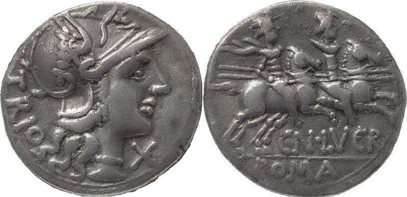 The Roman Republic
Cn. Lucretius Trio. Denarius 136, AR 3.72 g. Helmeted head of...