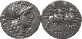 The Roman Republic
Cn. Lucretius Trio. Denarius 136, AR 3.72 g. Helmeted head of Roma r.; below chin, X and behind, TRIO. Rev. The Dioscuri galloping ...