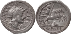 The Roman Republic
Q. Fabius Labeo. Denarius 124, AR 3.57 g. Helmeted head of Roma r.; behind, ROMA and before, LABEO. Below chin, X. Rev. Jupiter in ...