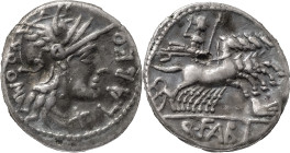 The Roman Republic
Q. Fabius Labeo. Denarius 124, AR 2.80 g. Helmeted head of Roma r.; behind, ROMA and before, LABEO. Below chin, X. Rev. Jupiter in ...