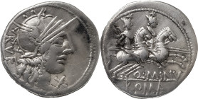 The Roman Republic
Q. Minicius Rufus. Denarius 122, AR 3,85 g. Helmeted head of Roma r.; behind, RVF and below chin, X. Rev. The Dioscuri galloping r....