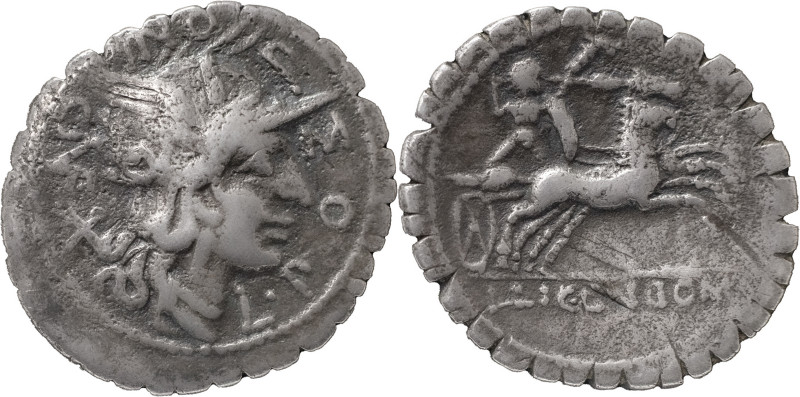 The Roman Republic
L. Pomponius, Cn. F., L. Licinius and Cn. Domitius. Denarius,...