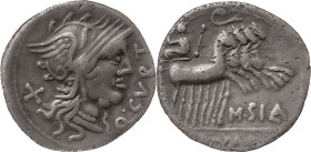 The Roman Republic
Q. Curtius and M. Silanus. Denarius 116 or 115, AR 3.72 g. Q·CVRT Helmeted head of Roma r.; behind, X. Rev. Jupiter in prancing qua...