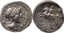 The Roman Republic
M. Sergius Silus. Denarius 116 or 115, AR 18 mm, 3.84 g. Helmeted head of Roma r.; behind, ROMA * and before, EX·S·C. Rev. Horseman...