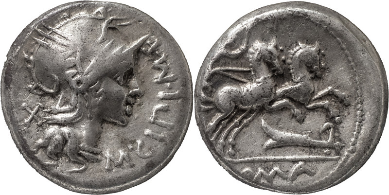 The Roman Republic
M. Cipius M.f. Denarius 115 or 114, AR 3.90 g. Helmeted head ...