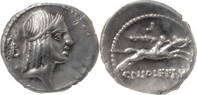 The Roman Republic
C. Piso L.f. Frugi, 61 BC. AR Denarius 3.89 g. Rome. Head of Apollo to right, his hair bound with a taenia; behind, B. Rev. C PISO ...