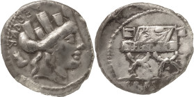 The Roman Republic
P. Fourius Crassipes. Denarius 84, AR 3.42 g. AED·CVR (VR ligate) Turreted head of Cybele r.; behind, foot upwards. Rev. Curule cha...