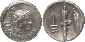 The Roman Republic
C. Norbanus. Denarius 83, AR 3.59 g. C·NORBANVS Diademed head of Venus r.; behind, CXXXIIII. Rev. Fasces between ear of corn and ca...