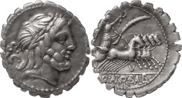 The Roman Republic
Q. Antonius Balbus. Denarius serratus 83-82 BC, AR 3.75 g. Laureate head of Jupiter r.; behind, S·C. Rev. Victory in quadriga r., h...
