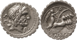 The Roman Republic
Q. Antonius Balbus. Denarius serratus 83-82 BC, AR 3.72 g. Laureate head of Jupiter r.; behind, S·C and below chin, P·. Rev. Victor...