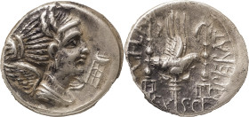 The Roman Republic
C. Valerius Flaccus, 82 BC. AR Denarius 3.62 g, Massalia. Winged and draped bust of Victory to right. Rev. C•VAL•FLA - IMPERAT / EX...