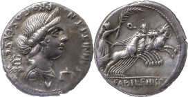 The Roman Republic
C. Annius. Denarius, North-Italy 82-81 BC, AR 3.72 g. C·ANNI·T·F·T·N· PRO·COS·EX·S·C Diademed and draped female bust r.; behind, ca...