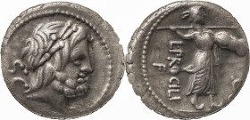 The Roman Republic
L. Procilius. Denarius 80, AR 3.39 g. Laureate head of Jupiter r.; behind, S·C. Rev. L·PROCILI / F Juno Sospita standing r., holdin...