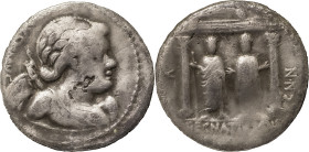 The Roman Republic
C. Egnatius Cn. F. Cn. N. Maxumus. Denarius 75, AR 3.60 g., MAXSVMVS Winged bust of Cupid r., bow and quiver of arrows over shoulde...