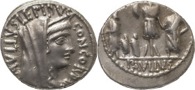 The Roman Republic
L. Furius Cn. f. Brocchus. Denarius 62, AR 3.92 g. PAVLLVS LEPIDVS – CONCORDIA Diademed and draped bust of Concordia r. Rev. Trophy...