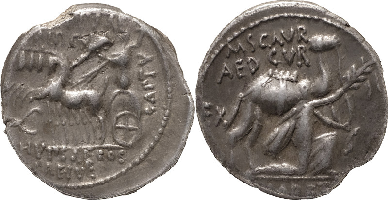 The Roman Republic
M. Aemilius Scaurus, P. Plautius Hypsaeus. Denarius 58, AR 3....