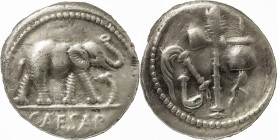 The Roman Republic
C. Iulius Caesar, mint moving with Caesar 49-48, AR Denarius 2.91 g. Pontifical emblems: culullus, aspergillum, axe and apex. Rev. ...