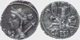 The Roman Republic
C. Iulius Caesar. Denarius, Spain 46-45, AR 3.81 g. Diademed and draped bust of Venus l., with star in hair and Cupid perched on sh...
