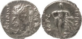The Roman Republic
Q. Metellus Scipio and Eppius Legatus. Denarius, Africa 47-46, AR 3.14 g. [Q·METELL] – SCIPIO·IMP Laureate head of Africa r., weari...