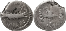 The Roman Republic
Marc Antony. Legionary issue, mint traveling with Antony in Greece (Aegae or Patrae), 32-31 BC. AR denarius 3.01 g. ANT•AVG• / III•...