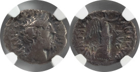 The Roman Republic
NGC Certified
M. Antonius with M. Pinarius Scarpus. Denarius, Cyrenaica 31 BC. M·ANTO [COS III] – IMP IIII Head of Jupiter Ammon r....
