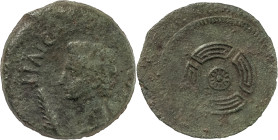 The Roman Empire
Augustus 27 BC – 14 AD. Uncertain mint of North West (Lucus Augusti). AE As 9.26 g. IMP AVG DIVI F. Bare head left; palm frond to lef...