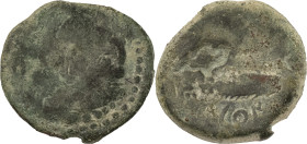 The Roman Empire
IBERIA. Gadir. Early 2nd century B.C. AE As 9.75 g. Head of Melkart left, wearing lion skin; club to right / Two tunnies left; pellet...