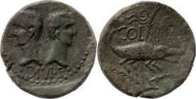 The Roman Empire
Augustus 27 BC – 14 AD. GAUL. Nemausus. Augustus, with Agrippa. AE As 12.63 g. IMP DIVI F, Back to back heads of Agrippa left, wearin...