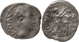 The Roman Empire
Augustus 27 BC – 14 AD. P.Carisius, Emerita 25-23, AR Quinarius 1.55 g. AVGVST, bare head to right / P CARISI LEG, Victory standing t...