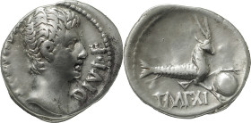 The Roman Empire
Augustus, 27 BC – 14 AD. Denarius, Lugdunum 12 BC, AR 3.86 g. AVGVSTVS – DIVI F Bare head r. Rev. IMP XI Capricorn r., holding globe....