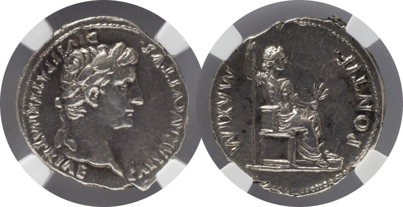 The Roman Empire
Augustus, 27 BC – 14 AD Denarius, Lugdunum circa 13-14 AD, AR 3...