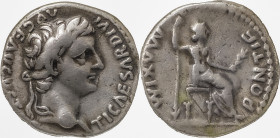 The Roman Empire
TIBERIUS. Lugdunum. "Tribute Penny" type. Circa 14-37. AR Denarius 3.63 g. TI CAESAR DIVI AVG F AVGVSTVS, Laureate head right / PONTI...