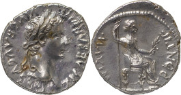 The Roman Empire
TIBERIUS. Lugdunum. "Tribute Penny" type. Circa 14-37. AR Denarius 3.81 g. TI CAESAR DIVI AVG F AVGVSTVS, Laureate head right / PONTI...