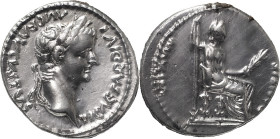 The Roman Empire
TIBERIUS. Lugdunum. "Tribute Penny" type. Circa 14-37. AR Denarius 3.74 g. TI CAESAR DIVI AVG F AVGVSTVS, Laureate head right / PONTI...