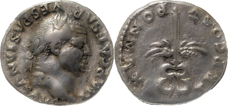 The Roman Empire
Vespasian, 74, AR denarius 3.12 g. IMP CAESAR – VESPASIANVS AVG...