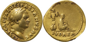 The Roman Empire
Vespasian, 69 – 79. December 69-early 70, AV Aureus 7.18 g. IMP CAESAR VESPASIANVS AVG Laureate head r. Rev. IVDAEA Jewess seated r.,...