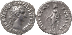The Roman Empire
NERVA. Rome. Circa 96-98. AR Denarius 2.86 g. IMP NERVA CAES AVG P M TR P COS III P P, Laureate head right / LIBERTAS PVBLICA, Libert...