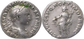 The Roman Empire
Trajan. Rome. Circa 103-104. AR denarius 3.36 g. IMP TRAIANO AVG GER DAC P M TR P COS V P P, laureate head right, slight drapery on l...