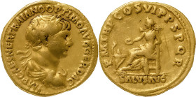 The Roman Empire
Trajan, 98 – 117 AU Aureus 7.05 g. 114-117. IMP CAES NER TRAIANO OPTIMO AVG GER DAC Laureate, draped and cuirassed bust r. Rev. P M T...