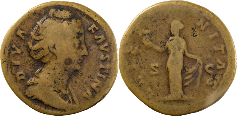 The Roman Empire
Diva Faustina, after 141, AE Sestertius 23.32 g. Draped and vei...