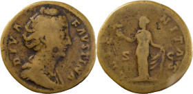 The Roman Empire
Diva Faustina, after 141, AE Sestertius 23.32 g. Draped and veiled bust r. Rev. Aeternitas standing l., holding globe and raising sce...