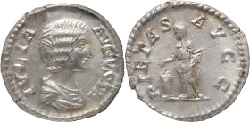 The Roman Empire
JULIA DOMNA (Augusta, 193-217). AR Denarius 2.88 g. Rome. Obv: IVLIA AVGVSTA. Draped bust right. Rev: PIETAS AVGG. Pietas standing le...