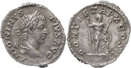 The Roman Empire
CARACALLA (197-217). AR Denarius 3.22 g. Rome. ANTONINVS PIVS AVG. Laureate head right. PONTIF TR P XII COS III. Virtus standing righ...